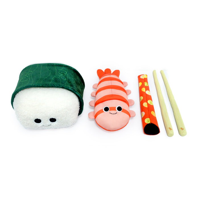 Yummy World Bubba the Shrimp Nigiri Sushi plush toy, soft and interactive, featuring a cute shrimp nigiri design for kids and collectors.