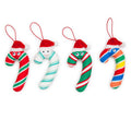 Set of four Yummy World Candy Cane plush ornaments featuring colorful candy cane designs and soft, plush texture.
