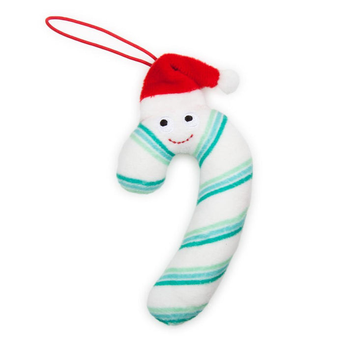 Set of four Yummy World Candy Cane plush ornaments featuring colorful, soft plush material perfect for holiday decor.