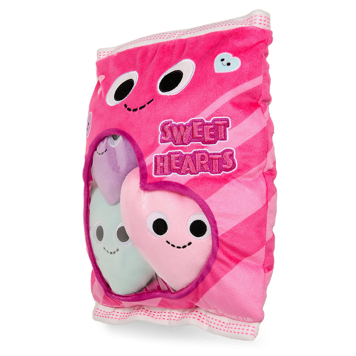 Yummy World 10-inch plush Conversation Hearts toy with colorful heart-shaped design and interactive features.