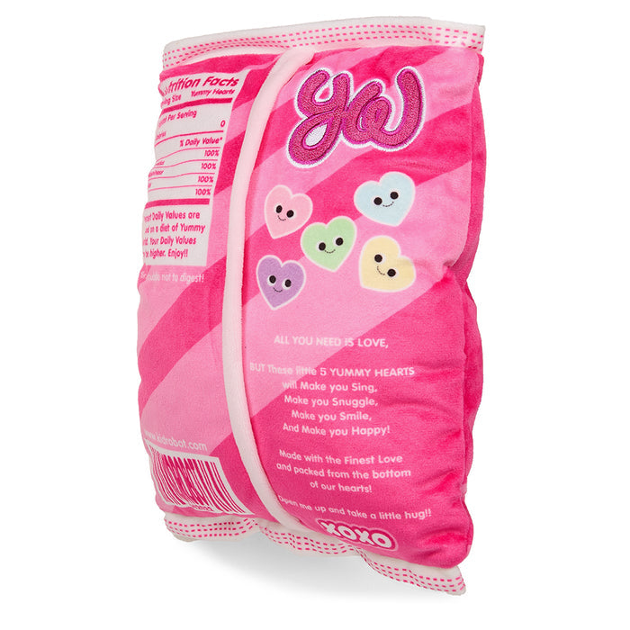 Yummy World 10-inch plush Conversation Hearts toy with colorful heart design and soft, interactive plush material.