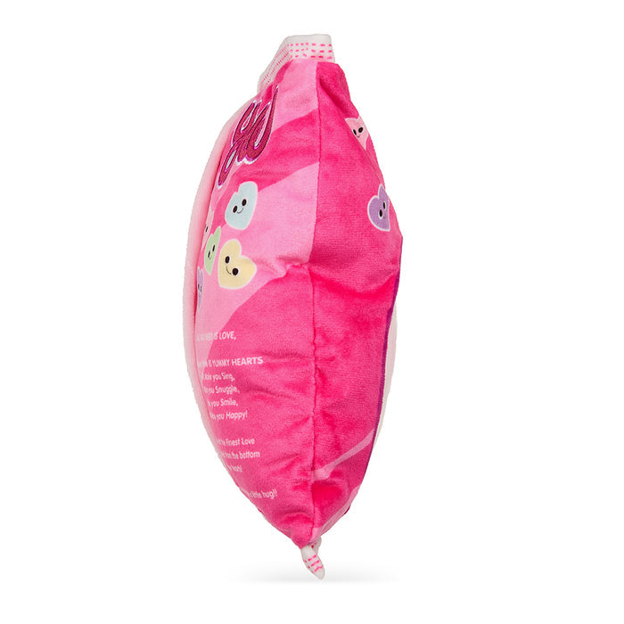 Yummy World 10-inch plush conversation hearts toy with colorful heart-shaped design and soft, cuddly material.