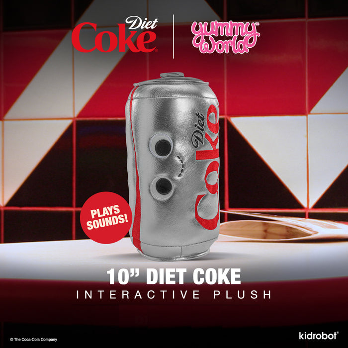 Coca-Cola Yummy World Diet Coke 10-inch plush toy with sound, soft plush material and detailed Diet Coke can design.