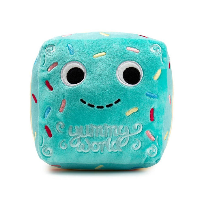 Yummy World Finn Funfetti Cake plush toy with colorful sprinkles and soft fabric, featuring a cute cake design.