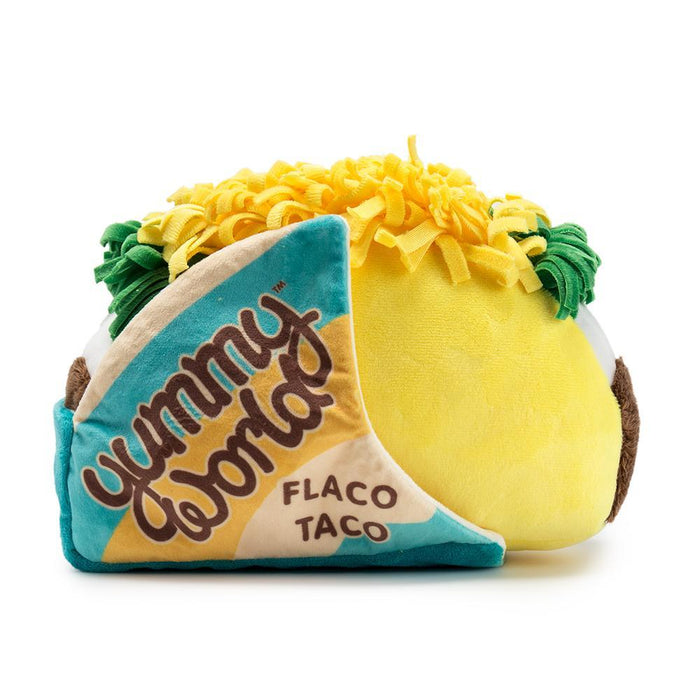 Yummy World Flaco Taco Medium Plush toy featuring a colorful taco character with smiling face and soft fabric texture.