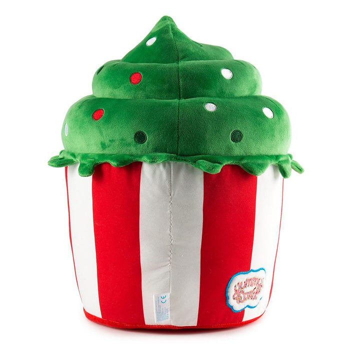 Yummy World Holiday Cupcake 16-inch plush toy by Kidrobot featuring colorful cupcake design with festive holiday decorations.