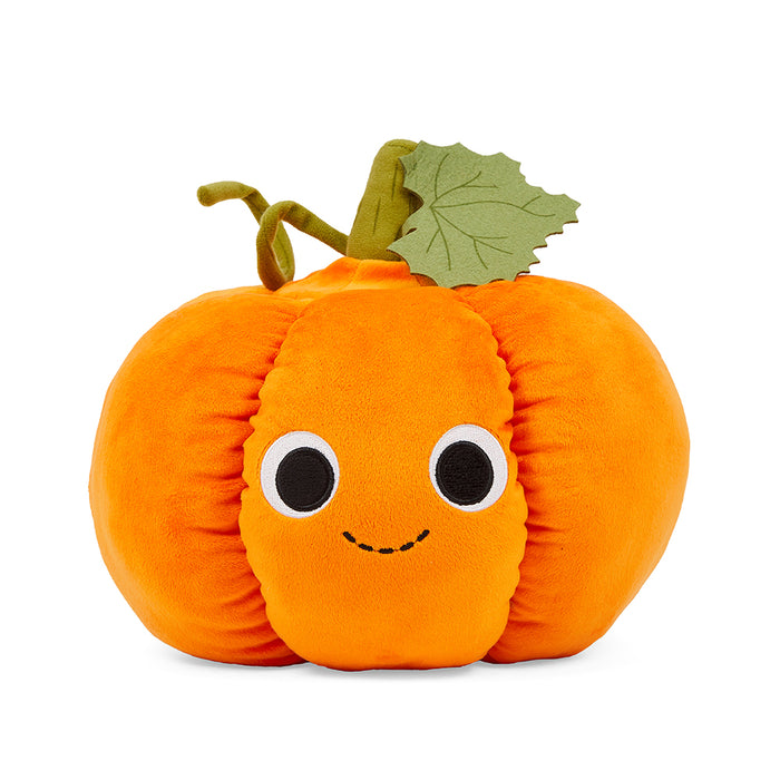 Yummy World Jack O’Lantern plush with candy corn details, interactive pumpkin soft toy for kids, colorful Halloween-themed plush.