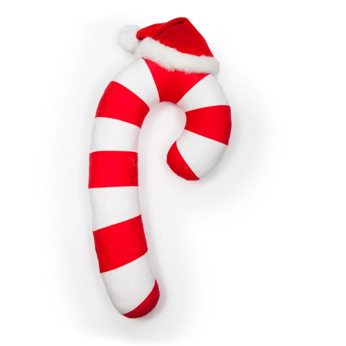 Yummy World Kris Cane the Candy Cane plush toy, soft red and white striped plush with a smiling face and festive candy cane design.