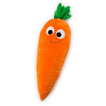 Large Yummy World Clara Carrot plush toy with bright orange body and green leafy top, soft and cuddly for children.