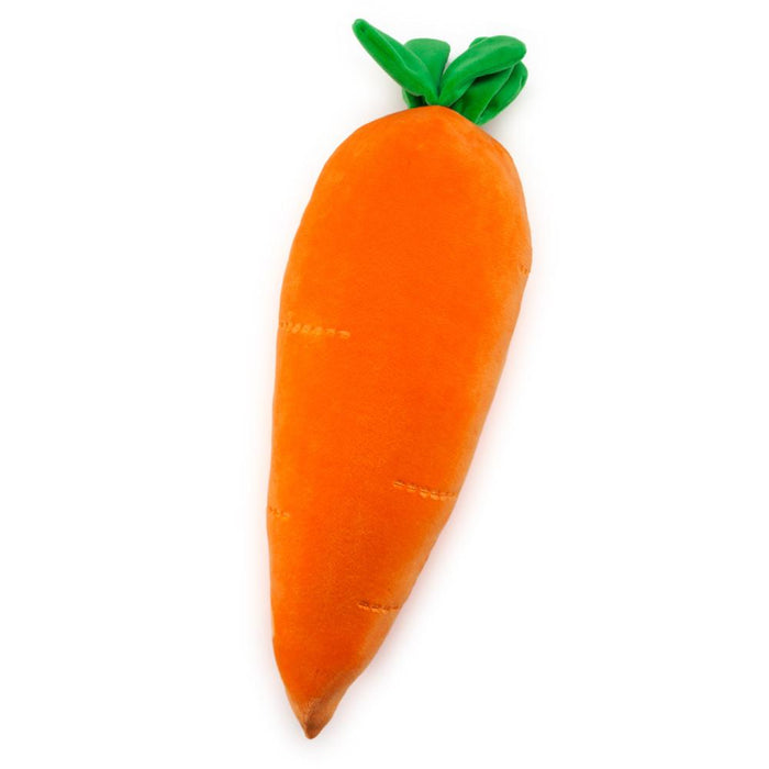 Yummy World Large Clara Carrot plush toy with bright orange body, green leafy top, soft fabric, and detailed embroidered features.