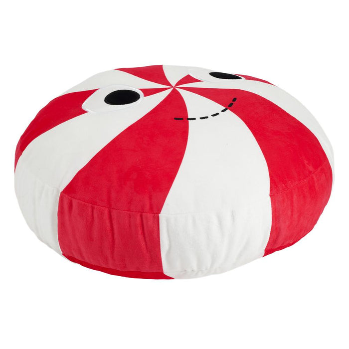 Yummy World large peppermint candy plush pillow featuring a colorful, soft plush with red and white peppermint stripes.