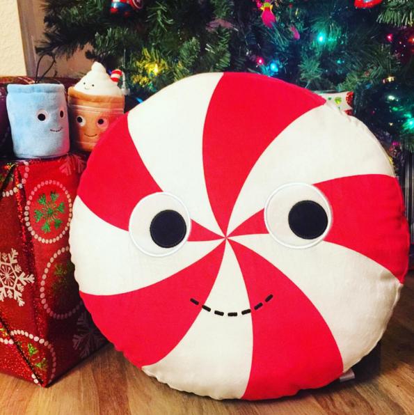 Yummy World large peppermint candy plush pillow with colorful, soft fabric and detailed candy design for cozy comfort and decor.