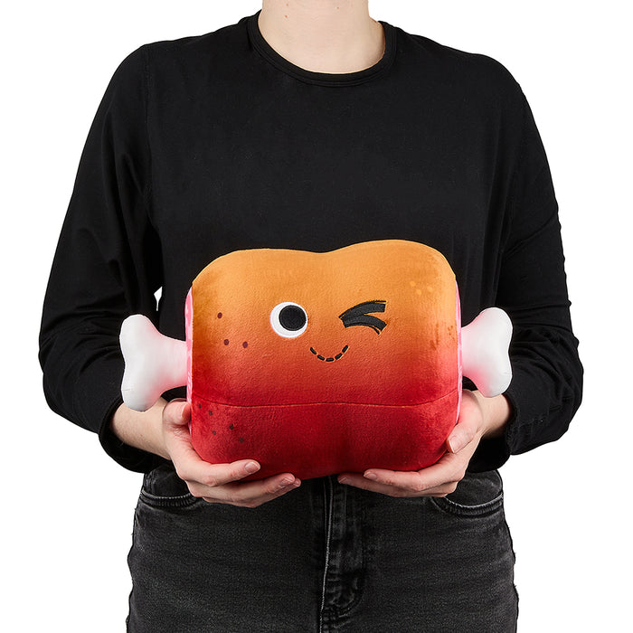 Yummy World Miya the Anime Meat 13-inch interactive plush toy featuring colorful cartoon meat character with detailed stitching.