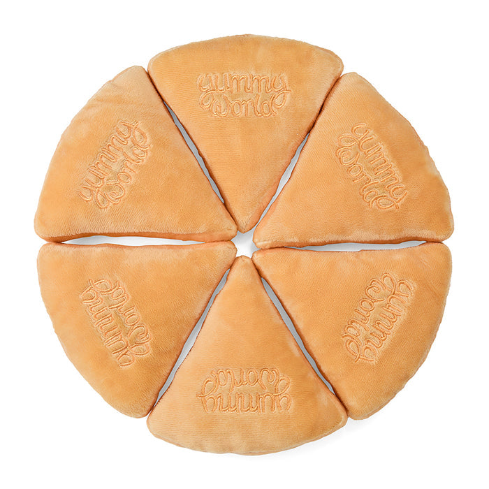 Yummy World Pizza Supreme 12-inch plush toy in pizza box featuring colorful, soft plush material with detailed pizza toppings.