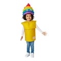 Yummy World Rainbow Sally soft serve ice cream kids costume featuring colorful ice cream cone design and playful fabric details.
