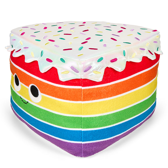 Yummy World Roy the Rainbow Cake 13-inch plush toy with colorful rainbow cake design and soft fabric, ideal for cuddling.