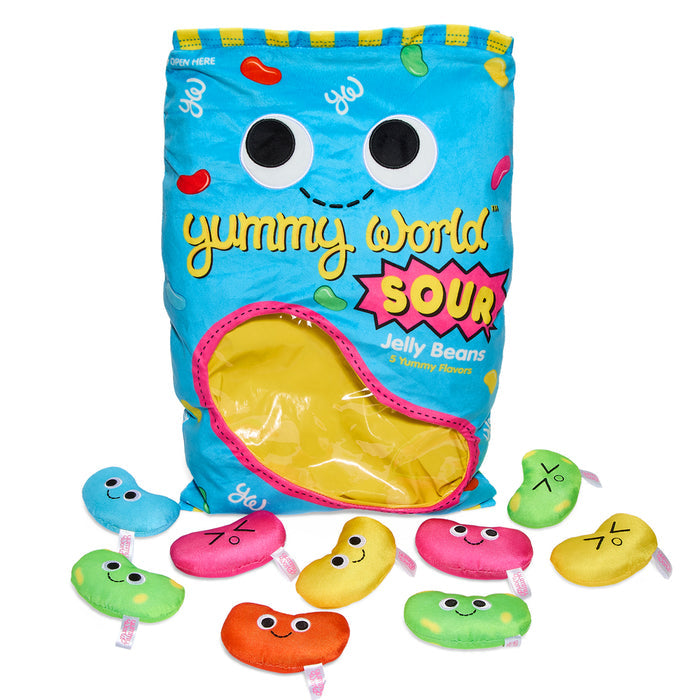 Yummy World Sour Jelly Beans XL plush toy featuring colorful, interactive jelly beans design, soft and cuddly for kids.
