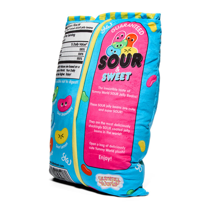 Yummy World Sour Jelly Beans XL plush toy showing colorful, soft plush with a playful, bean-shaped design and detailed facial features.