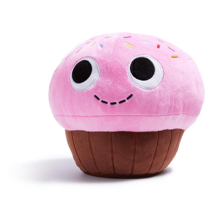 Yummy World Sprinkles Pink Cupcake Food Plush by Kidrobot, soft and colorful plush toy resembling a pink cupcake with sprinkles.