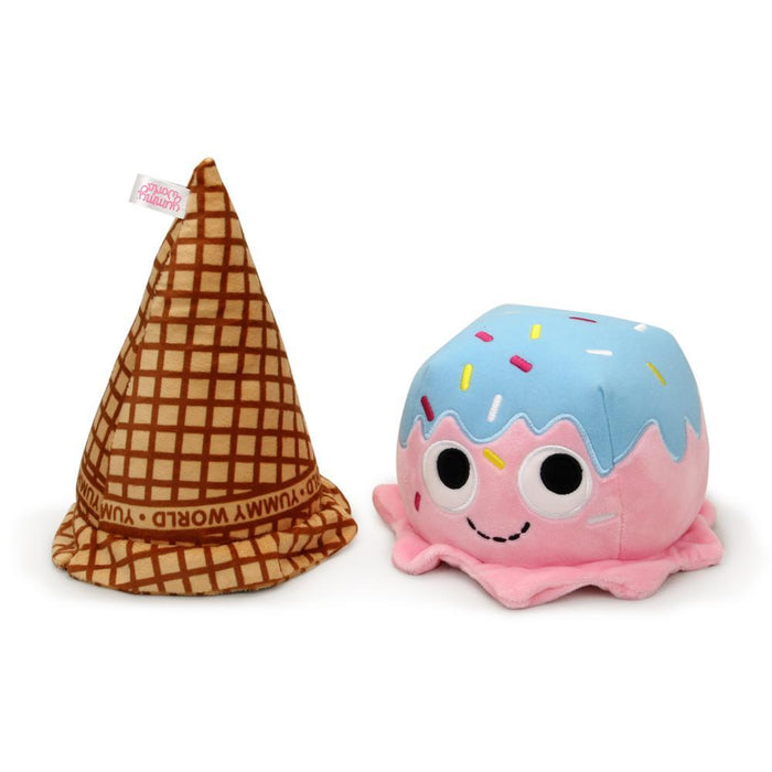 Yummy World Walter Waffle Cone Ice Cream Scoop Plush toy with colorful waffle cone design and soft fabric texture.