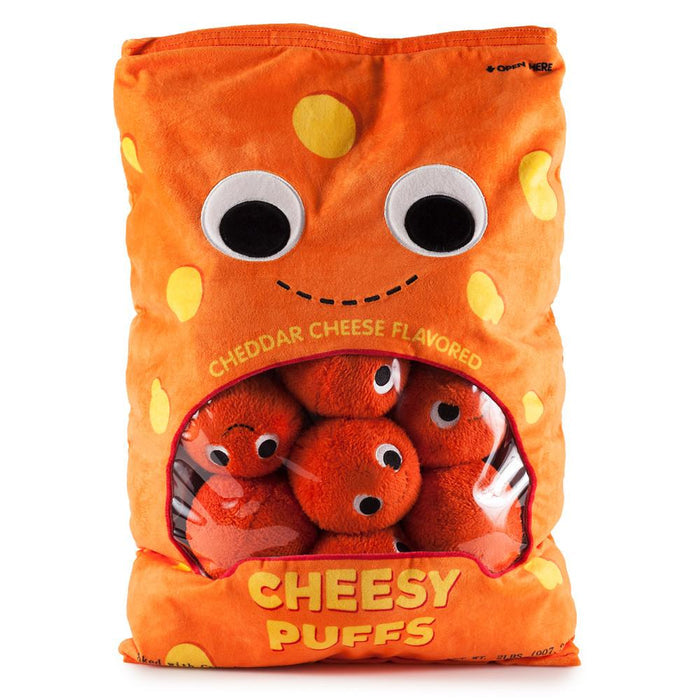 Yummy World XL Cheesy Puffs plush toy, large interactive cheese puff character from the Yummy World food plush collection.