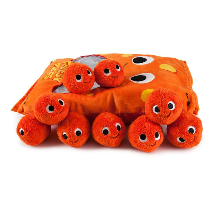 Yummy World XL Cheesy Puffs interactive food plush, soft stuffed toy with bright yellow cheese puff design and playful expression.